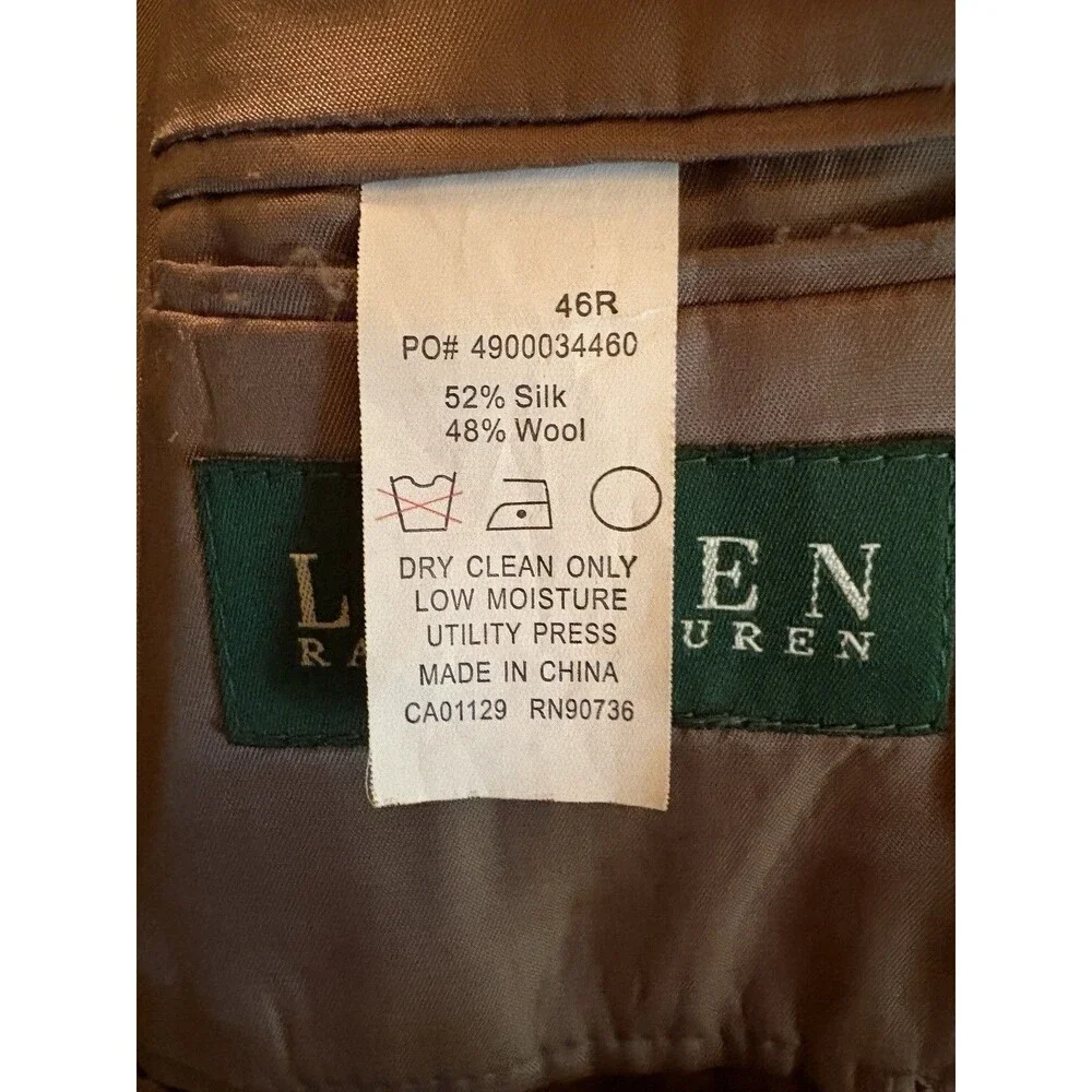 Lauren Ralph Lauren Men's Brown Houndstooth Silk/Wool Blazer 46R Two Button